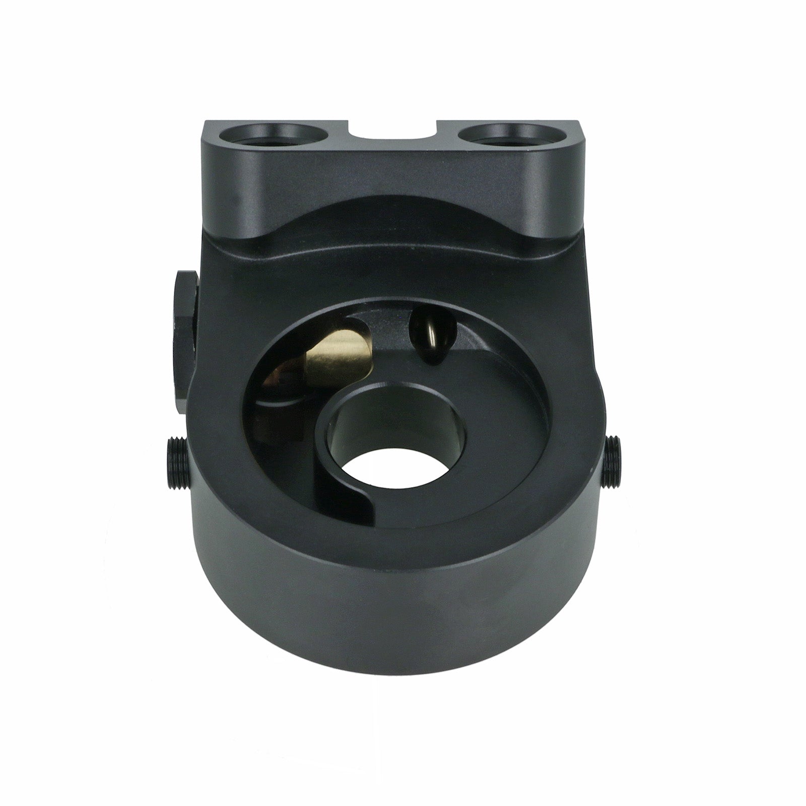 BOOST Products Billet Oil Filter Sandwich Plate Adapter w/ Thermostat, black anodized (OF-M22-BM)