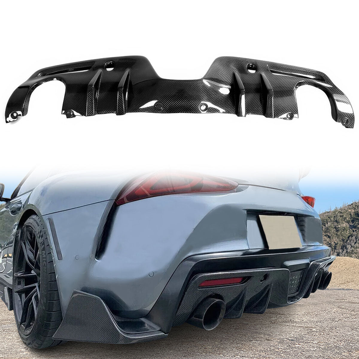 K2 Industries 2020-2025 Toyota GR Supra AG Style Rear Diffuser Gloss Carbon Fiber