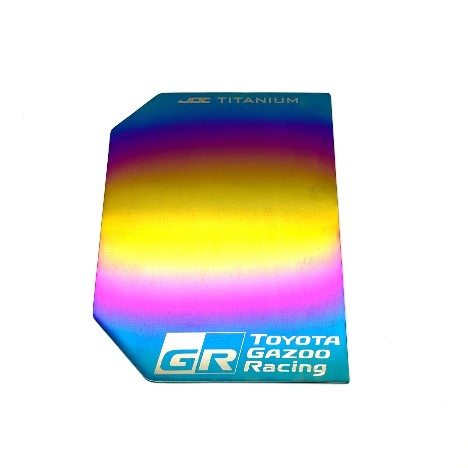 Colorful Toyota Gazoo Racing titanium fuse box cover with a gradient design on a white background