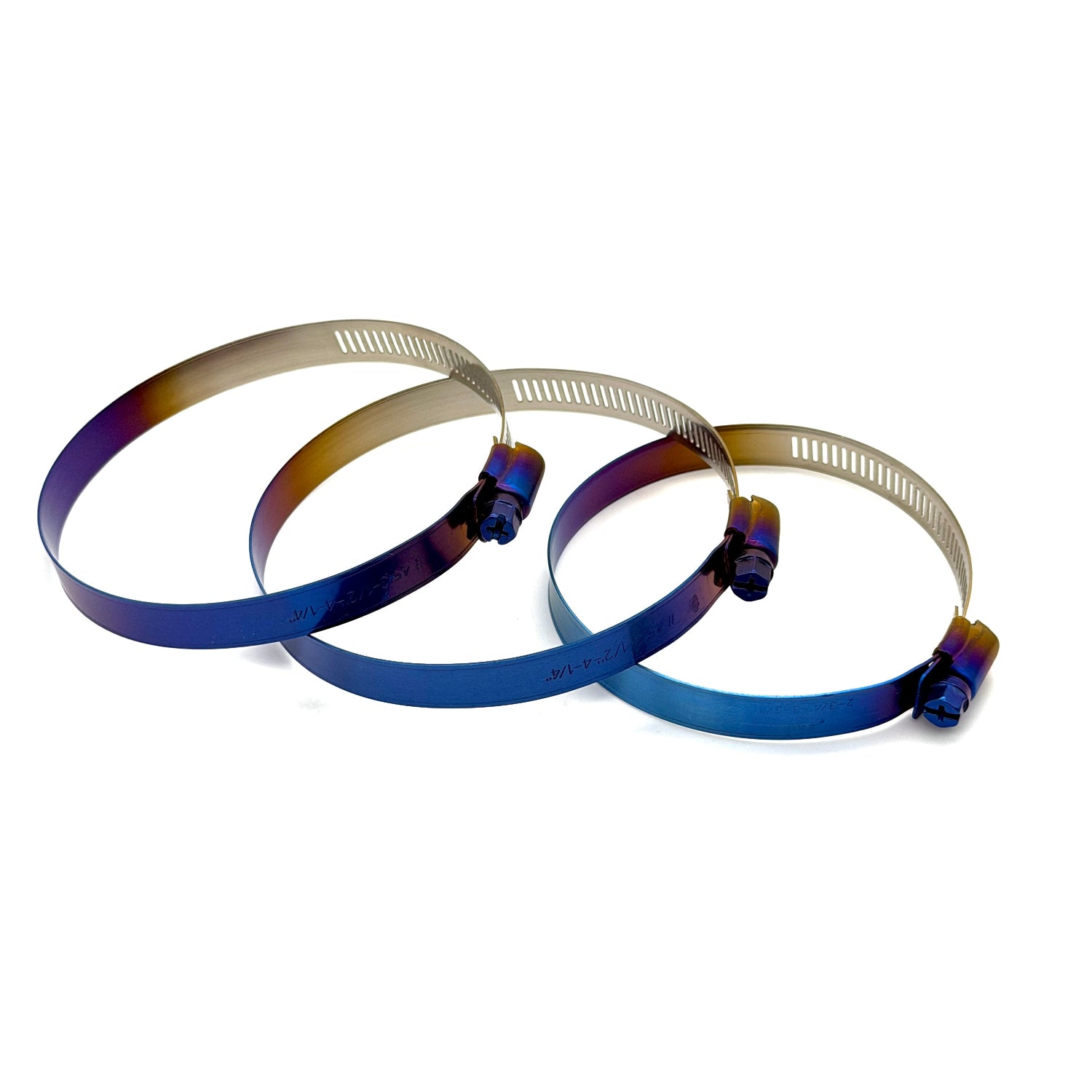 Burnt gradient anodized titanium hose clamps.