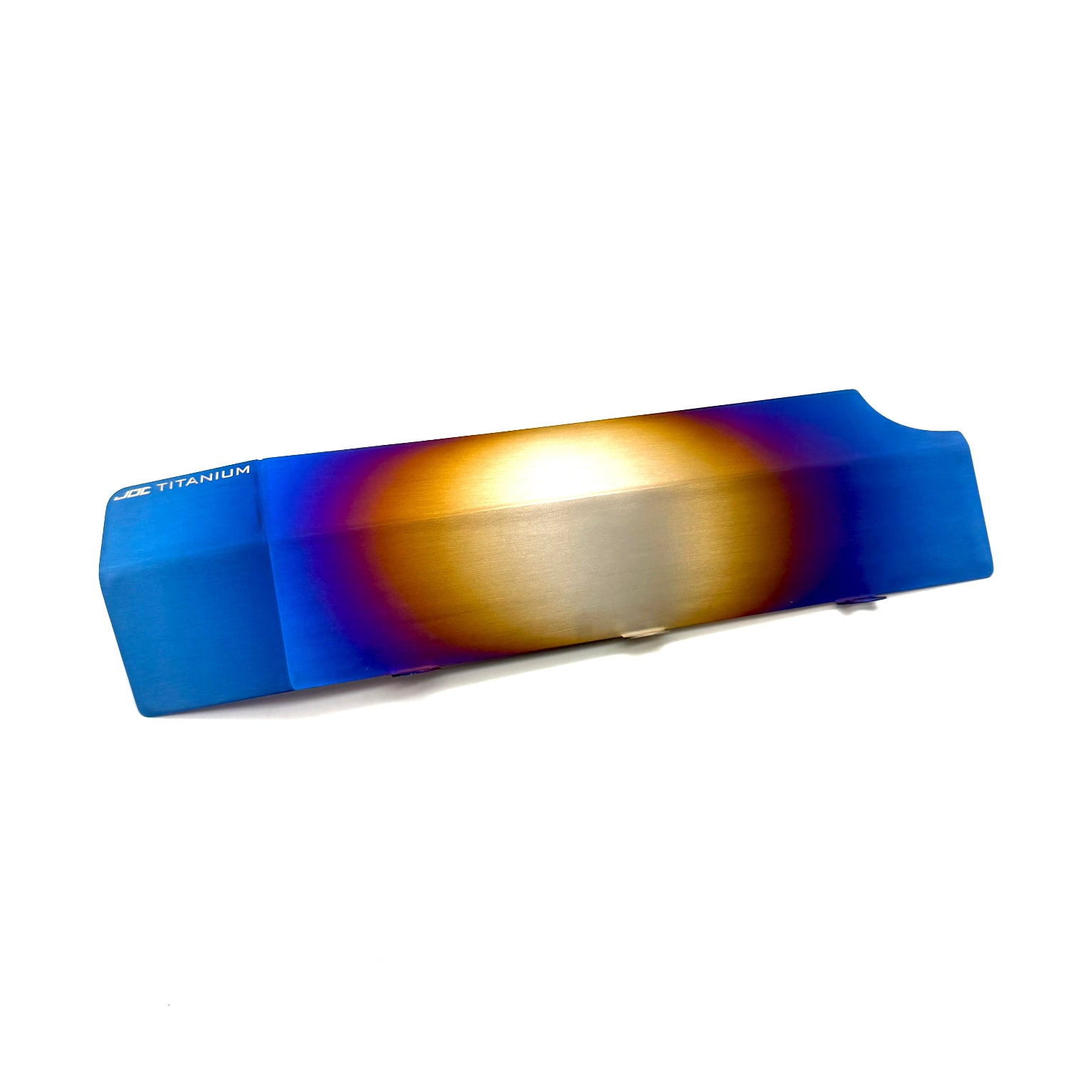 JDC Titanium valve cover heat shield for evo x in a burnt gradient finish with a white background