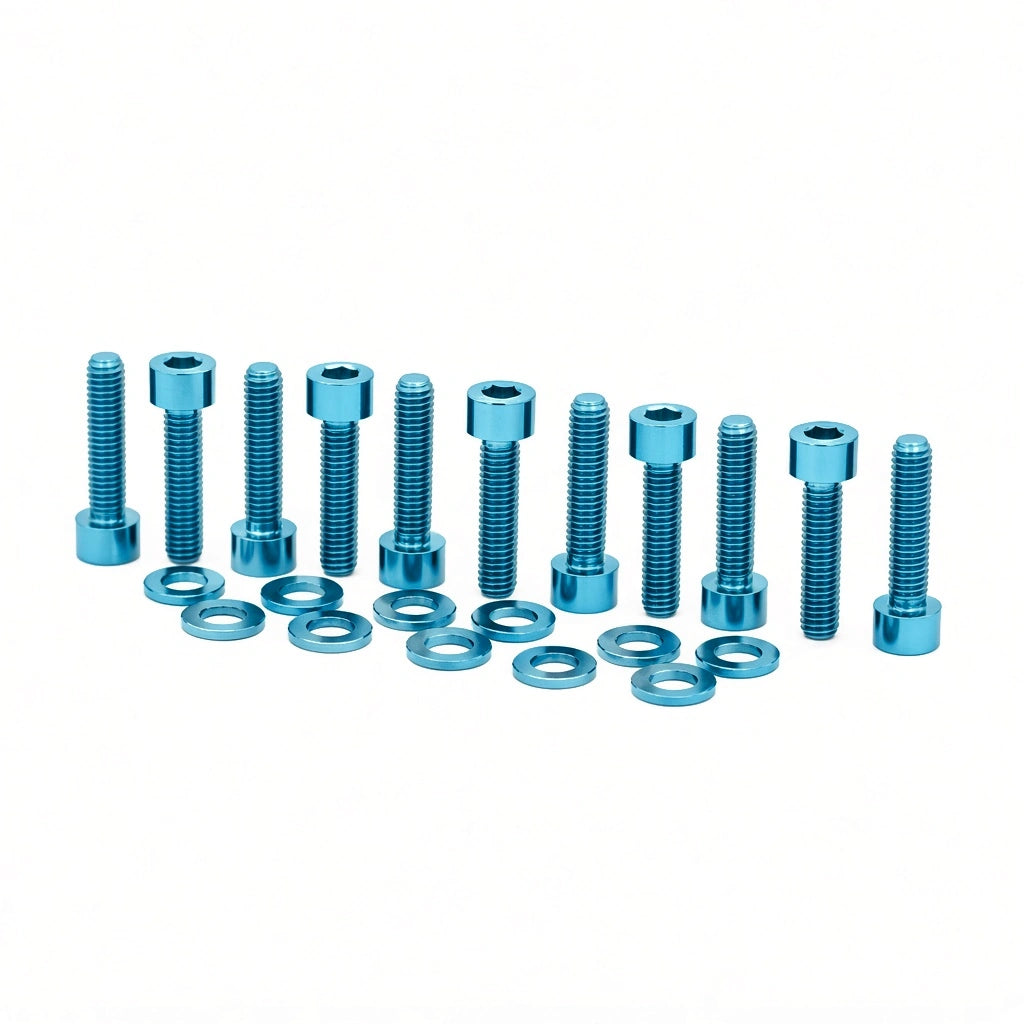 JDC Titanium SST Transmission Pan Hardware Kit | Mitsubishi Evo X SST — Aqua — Flush-Fit Allen Head