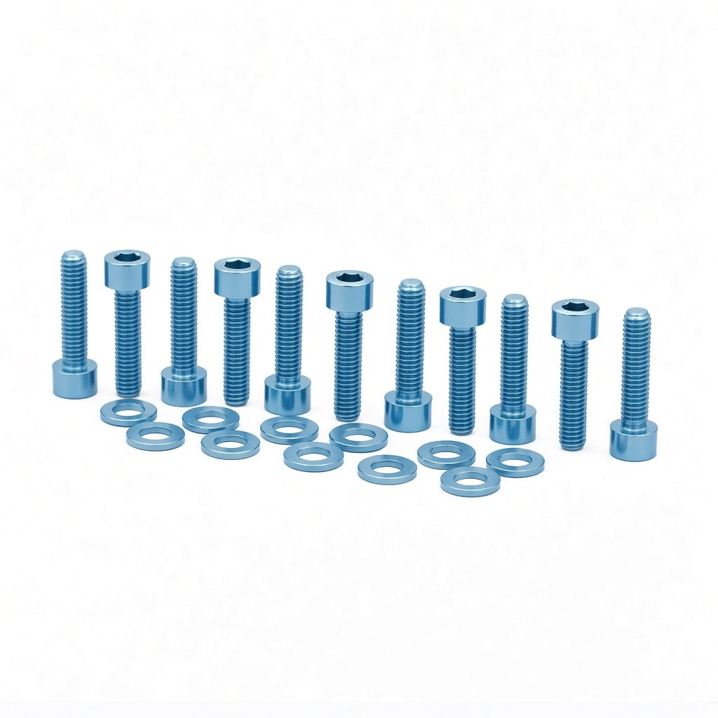 JDC Titanium SST Transmission Pan Hardware Kit | Mitsubishi Evo X SST — Sky Blue — Flush-Fit Allen Head