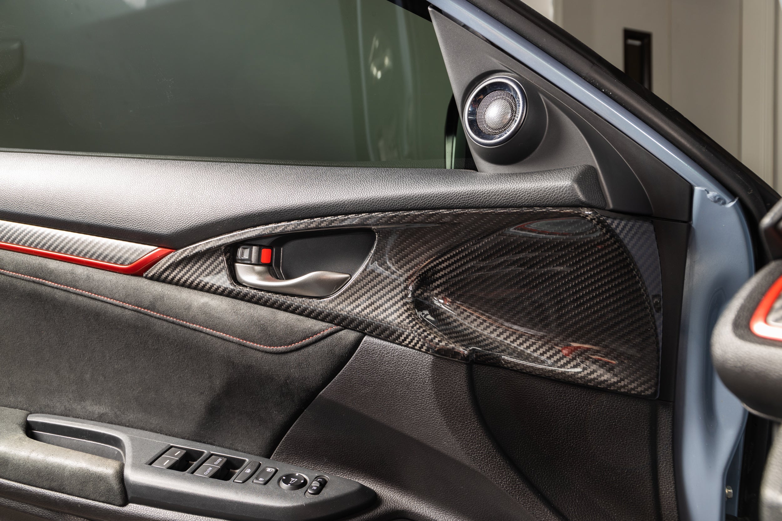 OLM LE Carbon Fiber Interior Door Handle Trim Covers (Full Set) - 2016 - 21 Honda Civic / 2017-21 Honda Civic Type R