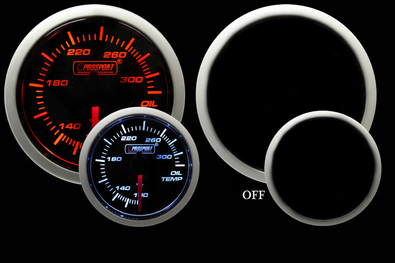 Medidor de temperatura de aceite Prosport de 2-3/8" ámbar/blanco