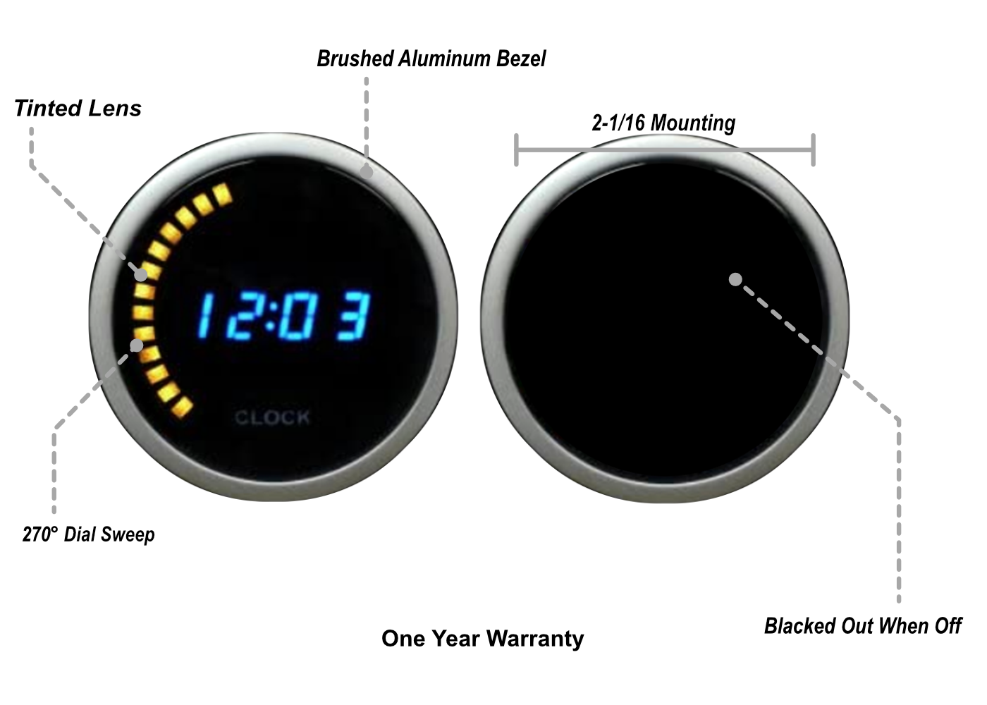 Prosport 2-1/16" Digital Clock 12 volt -Blue