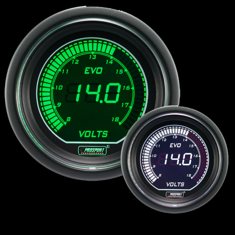 Medidor de voltaje eléctrico Prosport Evo de 2-1/16" (blanco y verde)
