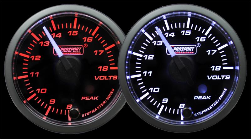 Medidor de voltaje premium Prosport de 2-1/16" con puntero blanco, lente ámbar/blanco transparente