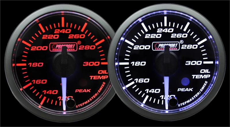 Medidor de temperatura de aceite Prosport de 2-1/16" con puntero blanco premium y lente transparente color ámbar/blanco