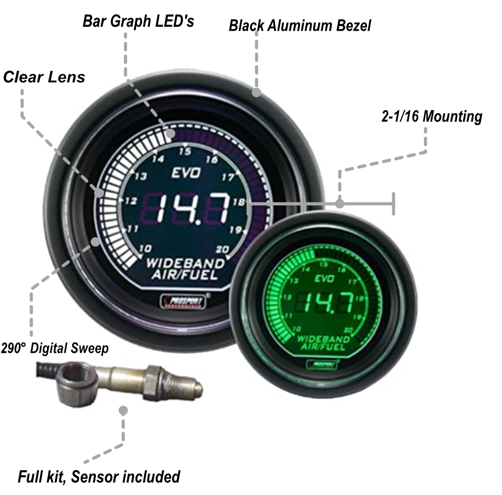 Prosport 2-1/16" EVO Wideband White/Green Digital Air Fuel Ratio kit-