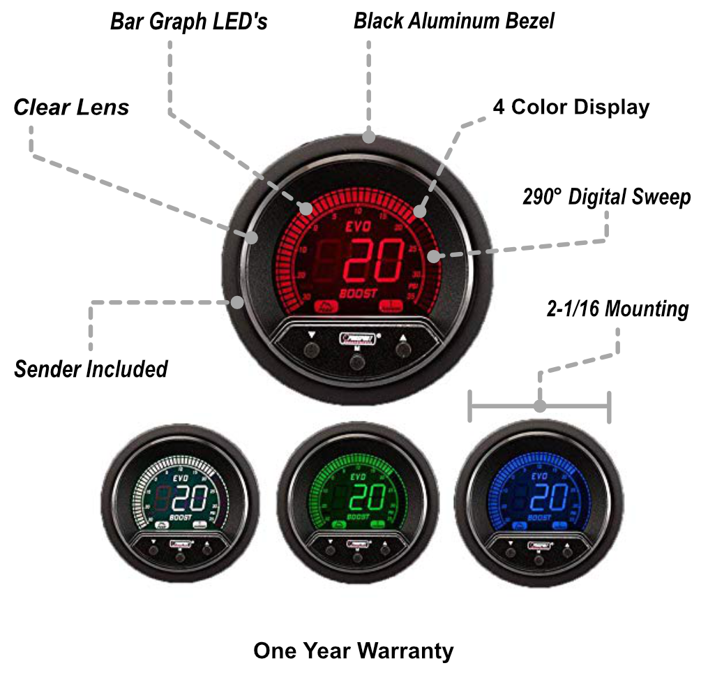 Medidor de impulso eléctrico Prosport Premium Evo de 2-1/16"