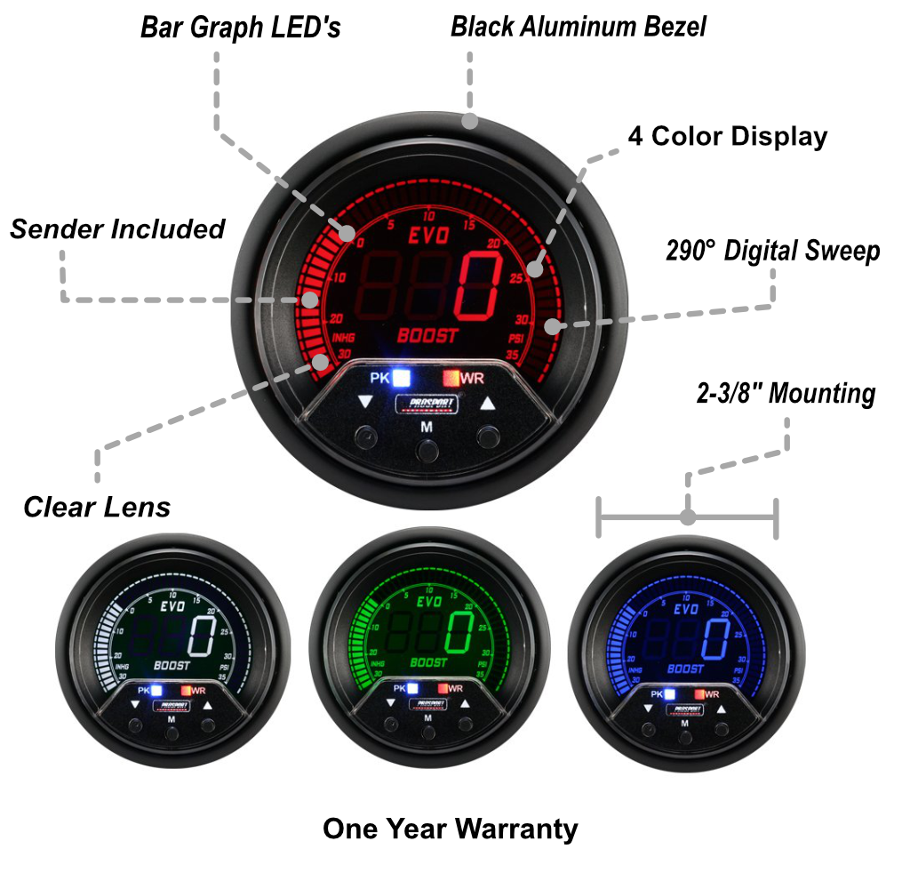 Medidor de impulso eléctrico Prosport Premium Evo de 2-3/8"