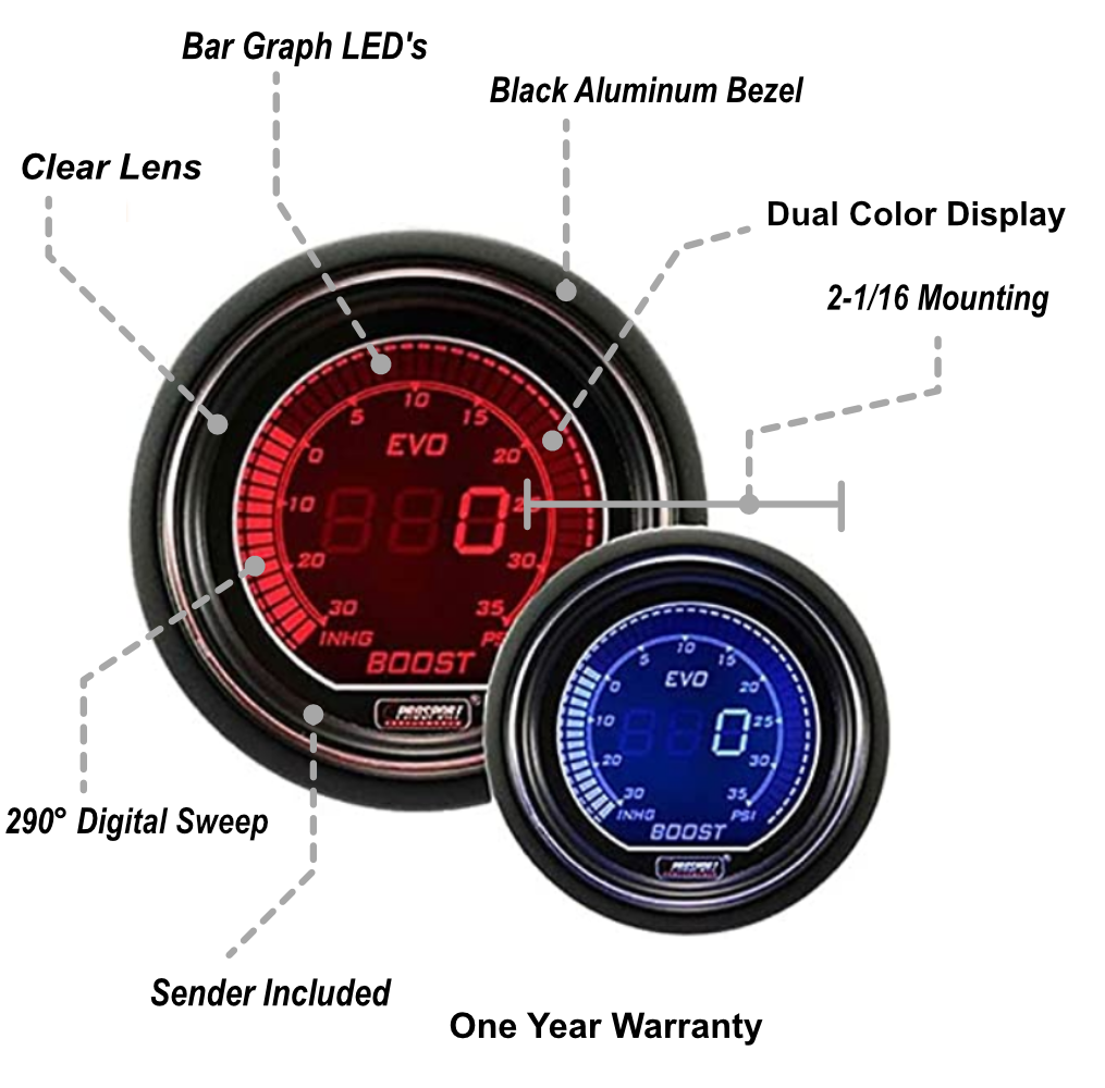 Medidor de impulso eléctrico Prosport Evo de 2-1/16"