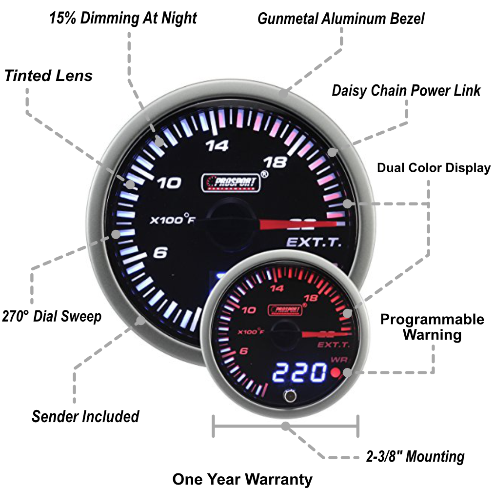 Prosport 2-3/8" JDM Electrical Exhaust Gas Temperature Gauge
