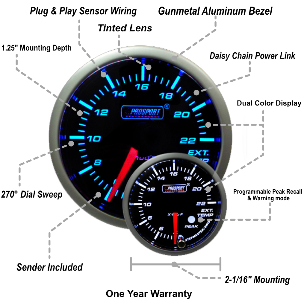 Prosport 2-1/16" Premium EGT Gauge Blue/White