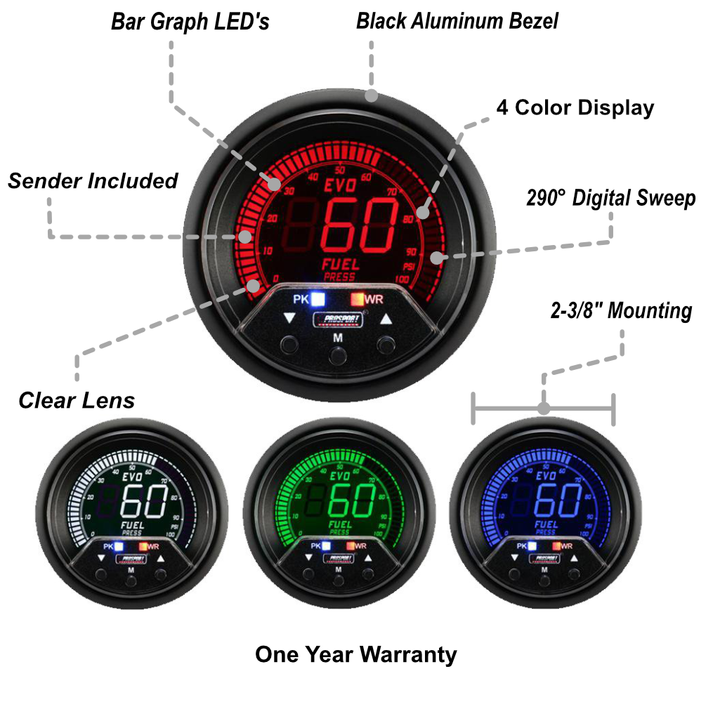 Prosport 2-3/8" Premium Evo Electrical Fuel Pressure Gauge