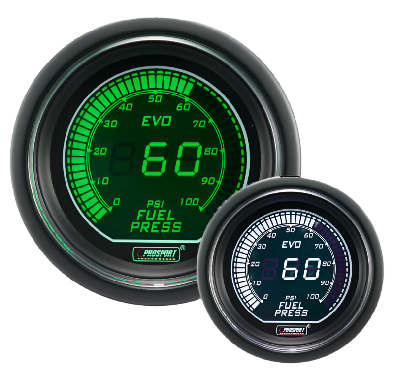 Prosport 2-1/16" Evo Electrical White and Green Fuel Pressure Gauge