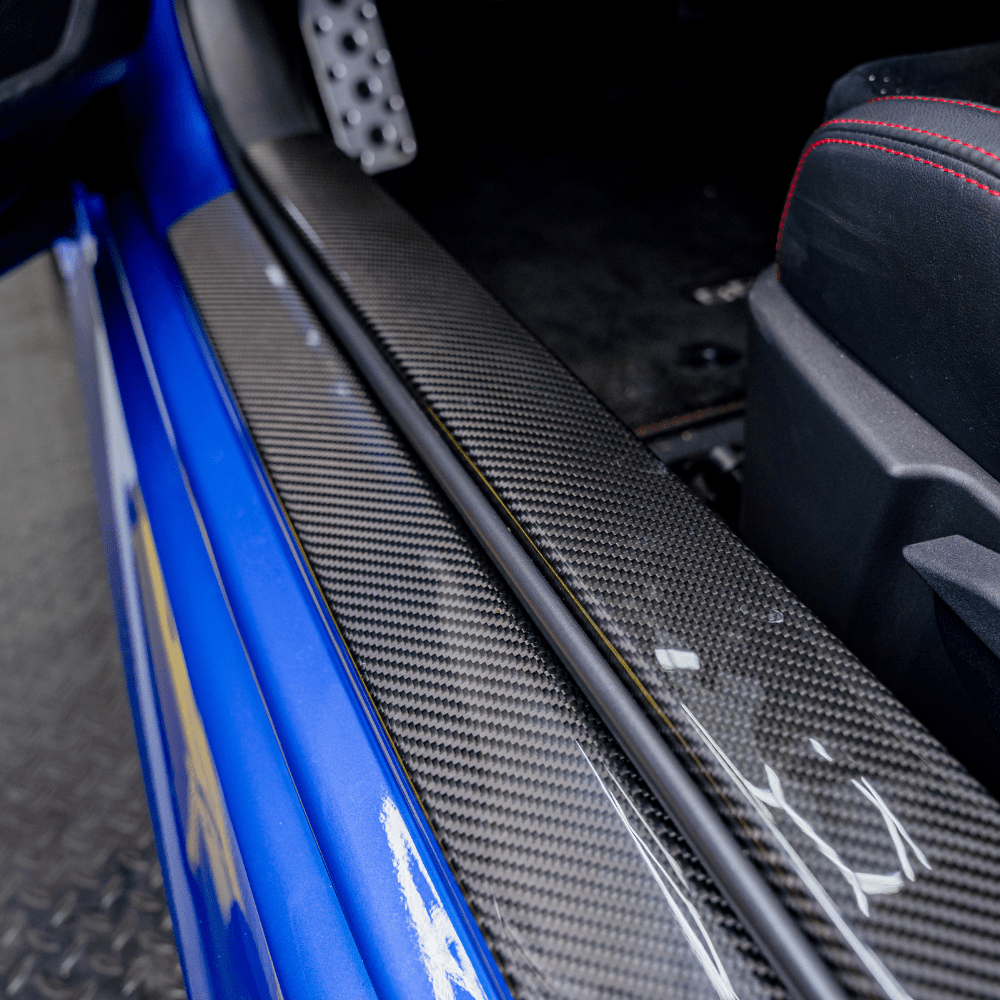 JDMuscle 22+ BRZ/GR86 Tanso Carbon Fiber Outer Door Sill Covers - Twill / Forged Carbon Fiber
