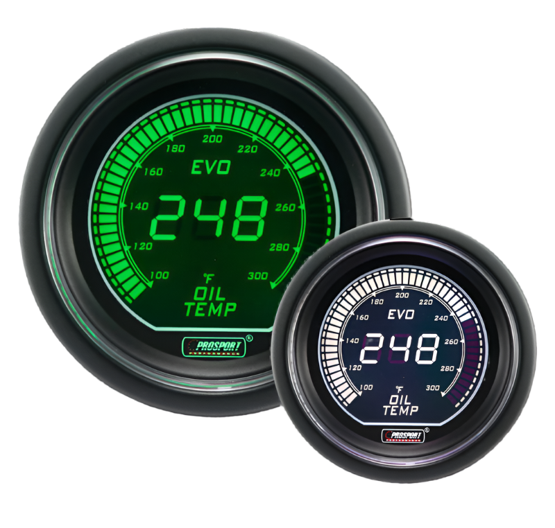 Medidor de temperatura de aceite eléctrico verde y blanco Prosport Evo de 2-1/16"