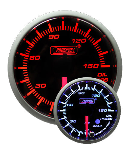 Manómetro de presión de aceite premium Prosport de 2-3/8" color ámbar/blanco