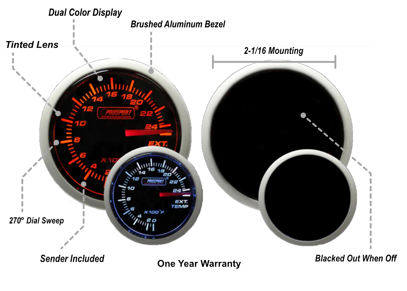 Prosport 2-3/8" Amber / White - Exhaust Gas Temperature Gauge