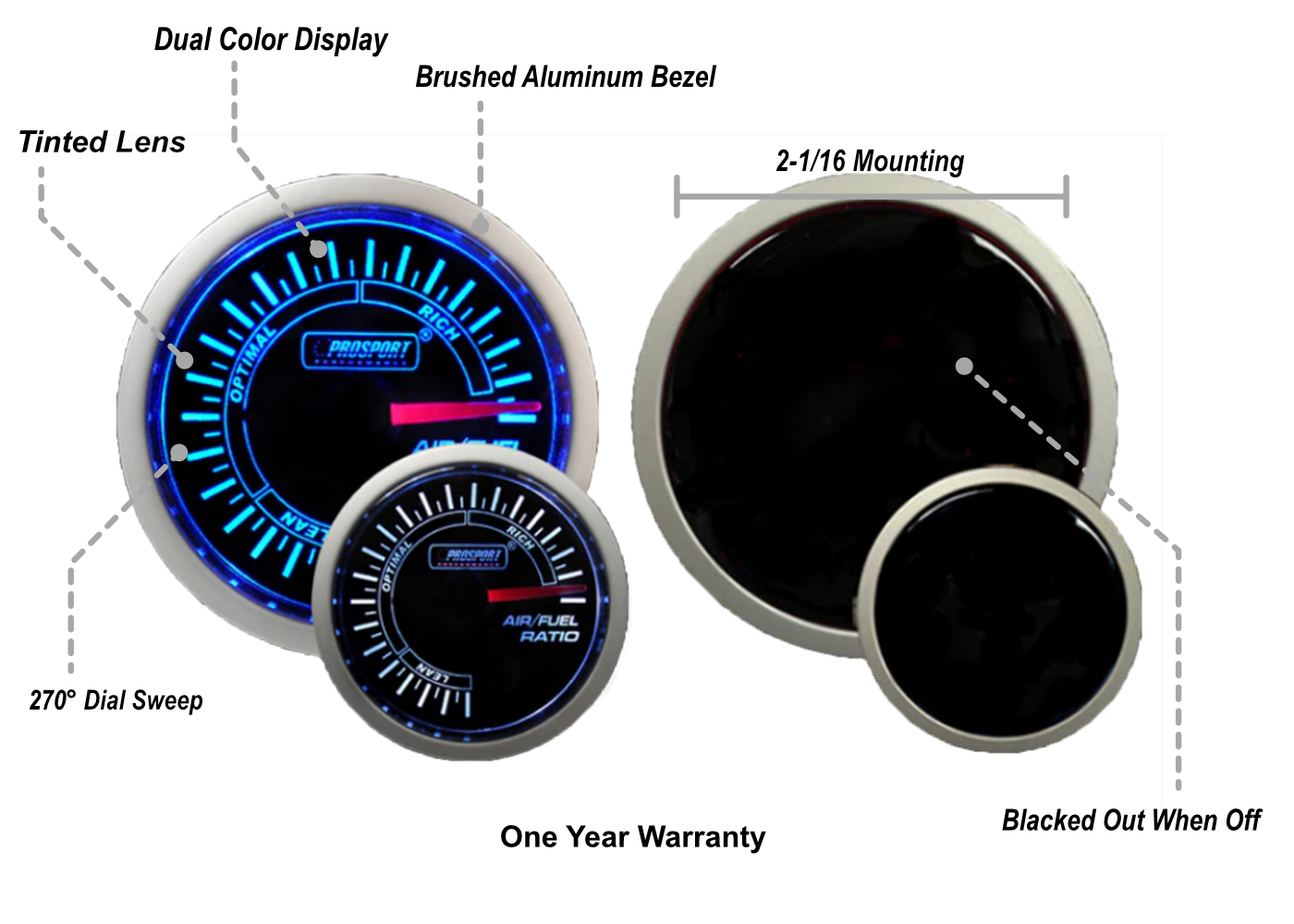 Prosport 2-1/16" Blue/White Air Fuel Ratio Gauge