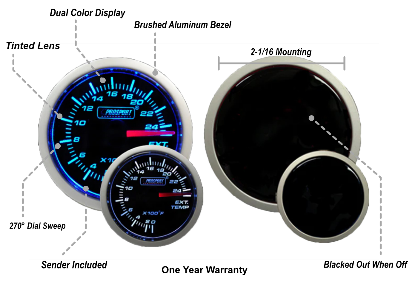 Prosport 2-1/16" Blue/White Exhaust Gas Temperature Gauge