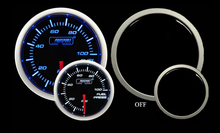 Medidor de presión de combustible azul/blanco Prosport de 2-1/16"