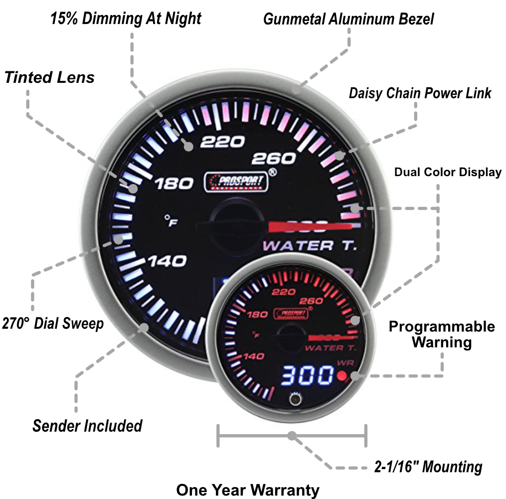 Prosport 2-1/16" JDM Electrical Water Temperature Gauge