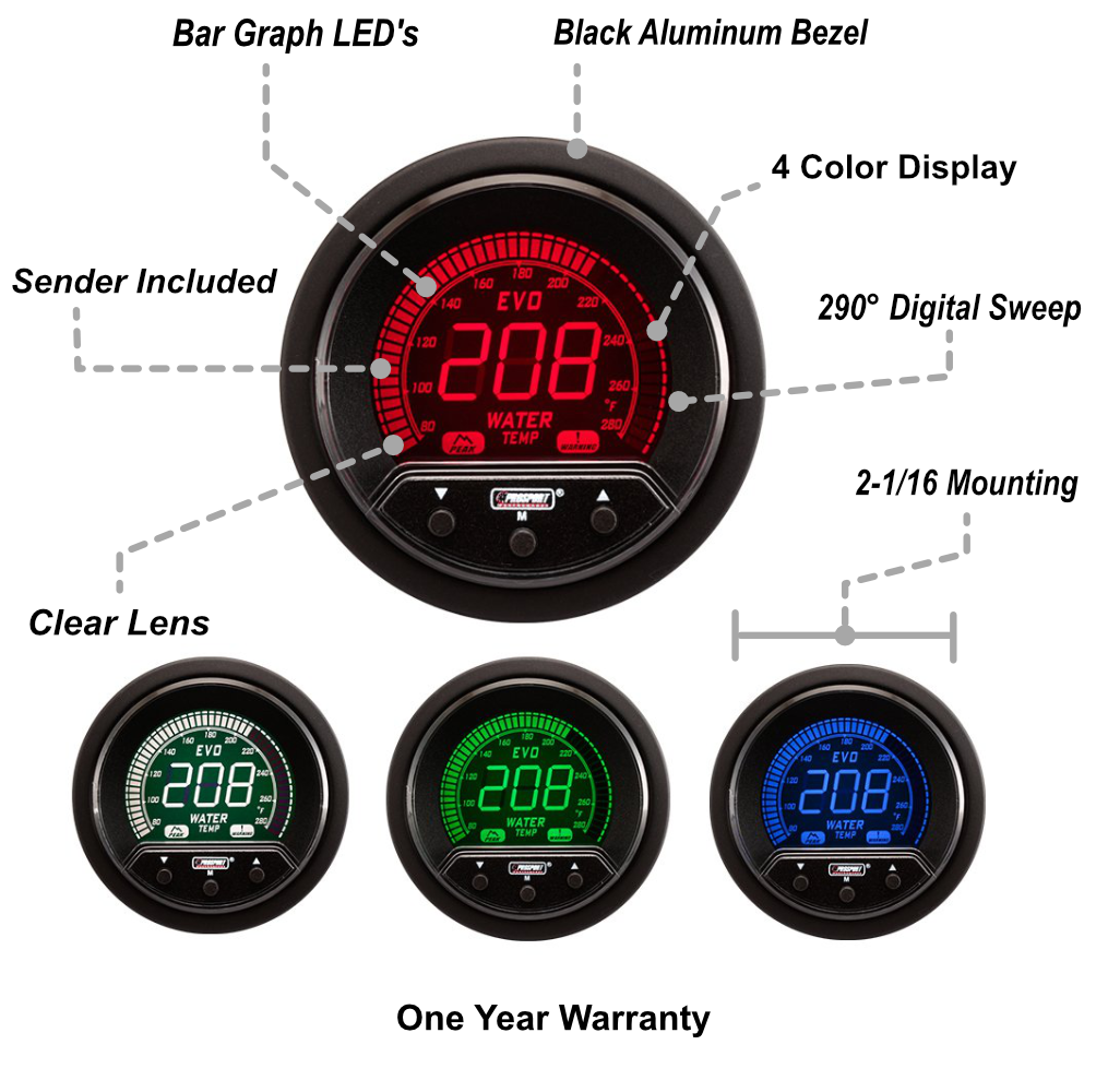Medidor de temperatura de agua eléctrico Prosport Premium Evo de 2-1/16"