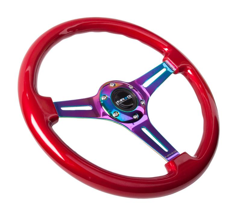 NRG Red Wood Steering Wheel w/ NeoChrome Center - JD Customs U.S.A