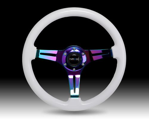 NRG White Wood Steering Wheel w/ NeoChrome Center - JD Customs U.S.A
