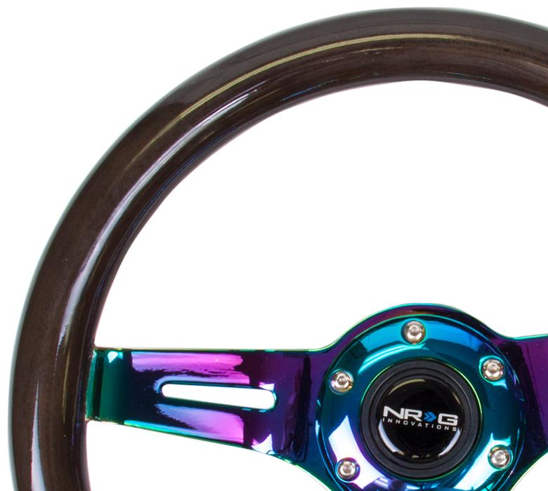 NRG Black Wood Steering Wheel w/ NeoChrome Center - JD Customs U.S.A