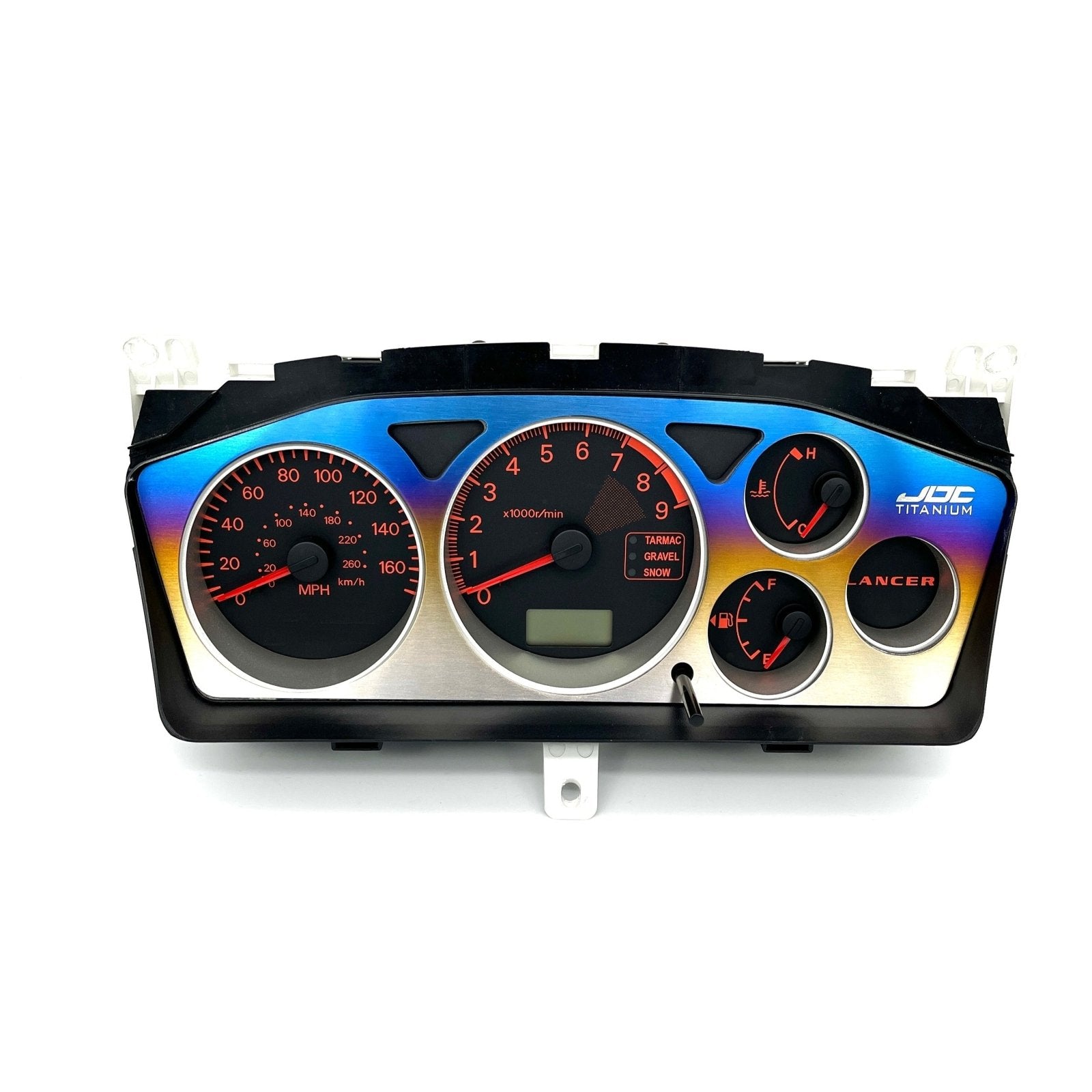 JDC Titanium Gauge Cluster Overlay (Evo 7/8/9) - JD Customs U.S.A
