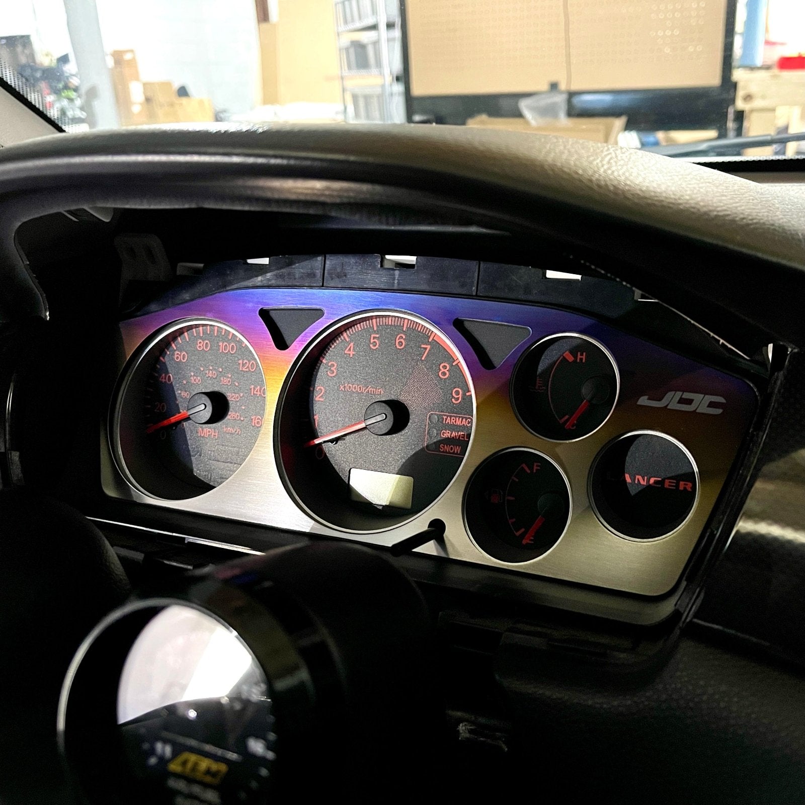JDC Titanium Gauge Cluster Overlay (Evo 7/8/9) - JD Customs U.S.A