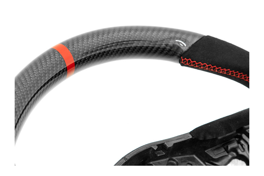 OLM Carbon Pro Steering Wheel Carbon Fiber and Alcantara with Red Stripe (MK5 Supra) - OLM