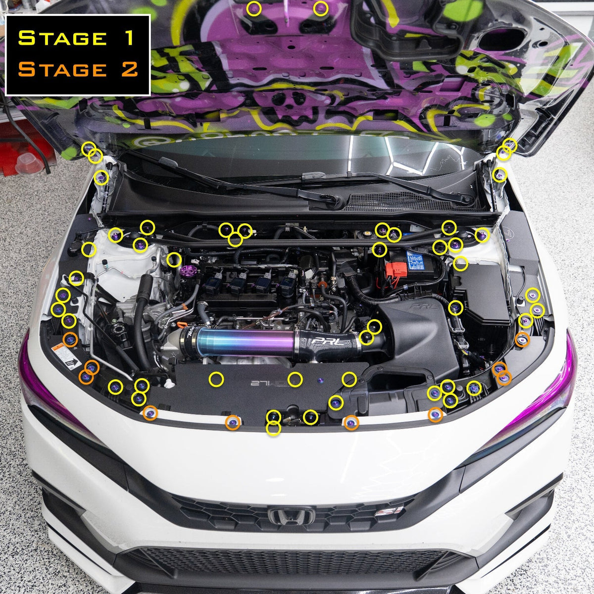 Honda Civic With Markers Showing Areas With Replaced Hardware