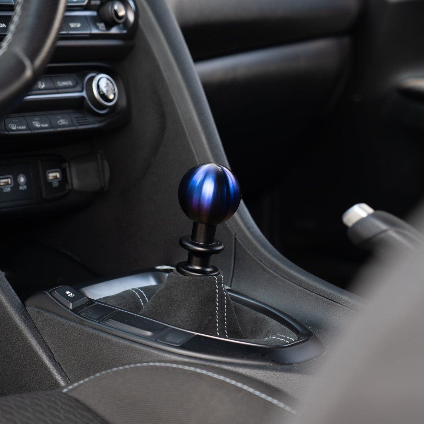 Shifter Assembly with Black Car Interior And Titanium Shift Knob