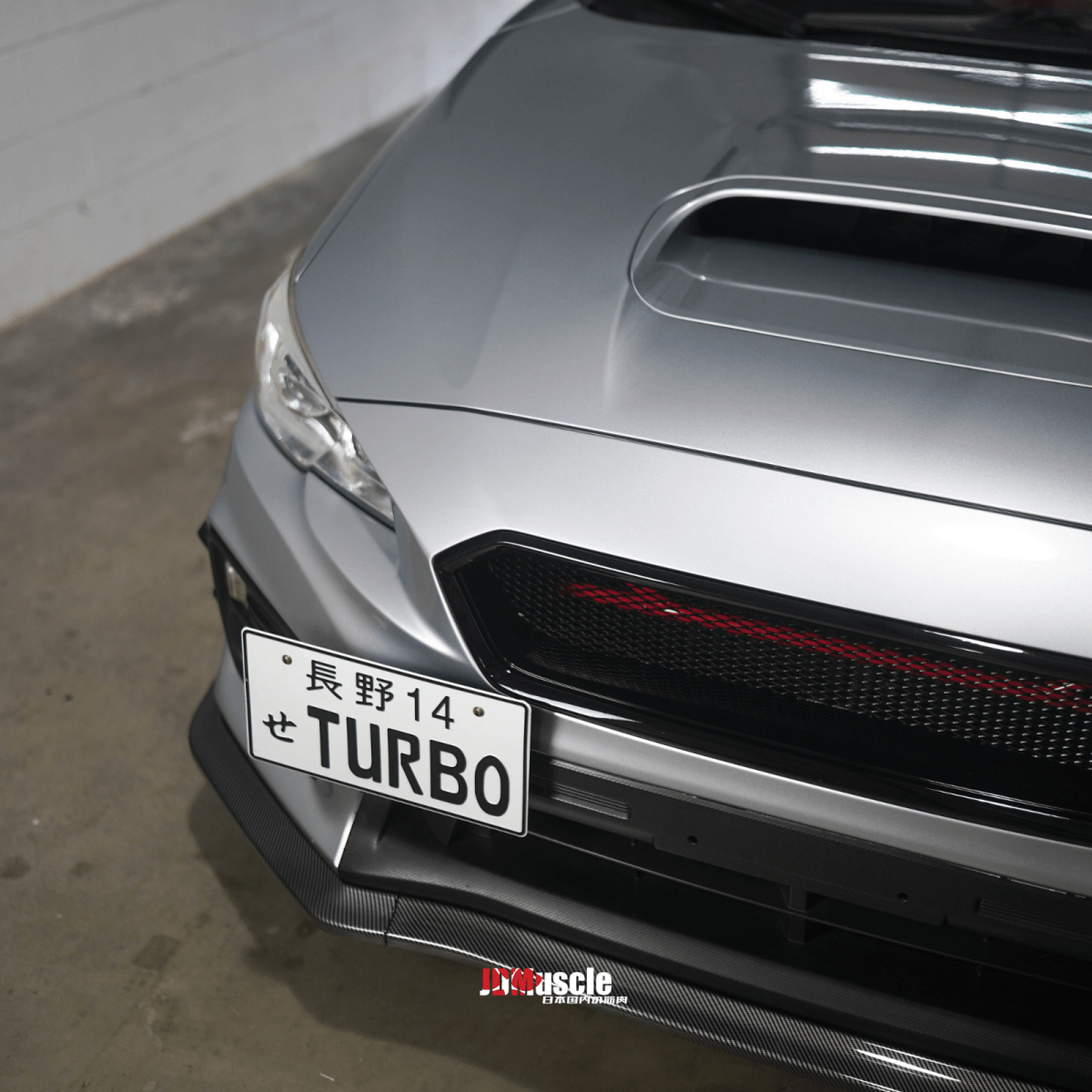 Front End Photo Of Silver 2015+ WRX With "Turbo" License Plate