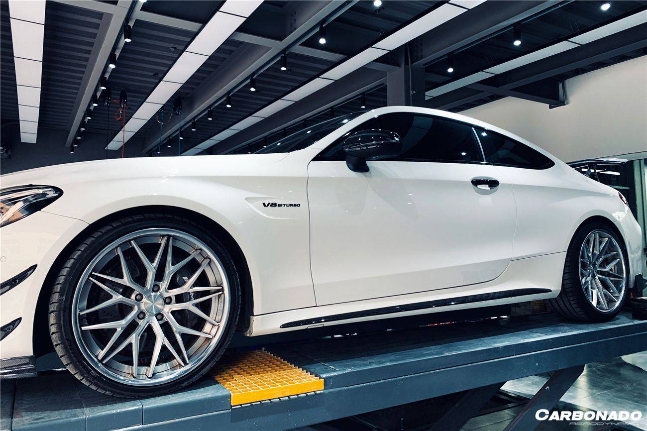 Faldones laterales de fibra de carbono para Mercedes Benz W205 C63 S AMG Coupé Carbonado 2015-2021, extensión de labio adicional