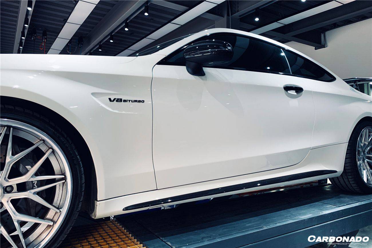 Faldones laterales de fibra de carbono para Mercedes Benz W205 C63 S AMG Coupé Carbonado 2015-2021, extensión de labio adicional
