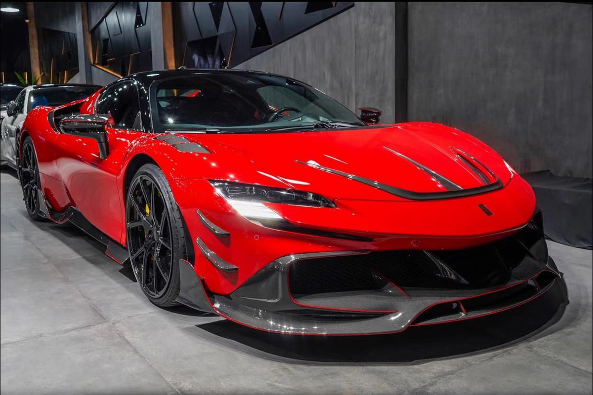 2020-UP Ferrari Autoclave Carbon Fiber Front Lip Carbonado (MSY) Fits: SF90 Stradale and Spider (1X1DRYCFSF90-MIW-MSY-FL)