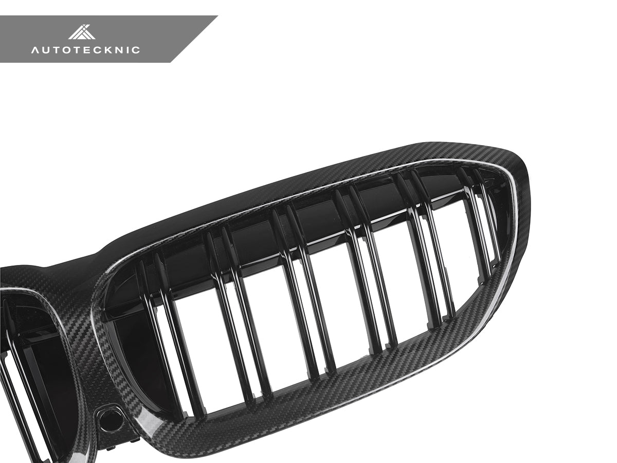 Parrillas delanteras de doble lama de fibra de carbono seca AutoTecknic - Serie 3 G20 pre-LCI