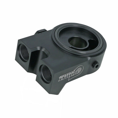 BOOST Products Billet Oil Filter Sandwich Plate Adapter  w/ Thermostat, black anodized (OF-M22-BM)