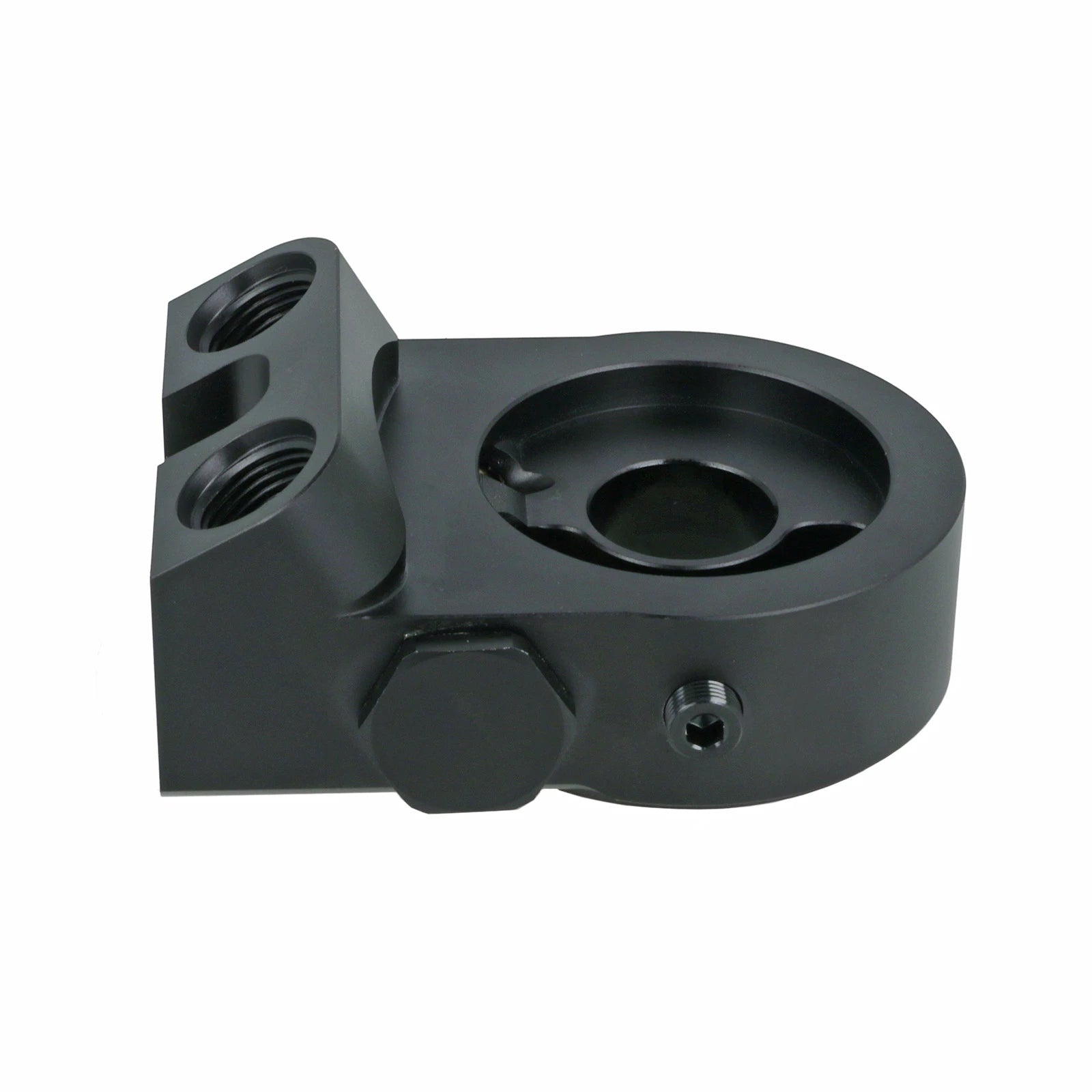 BOOST Products Billet Oil Filter Sandwich Plate Adapter  w/ Thermostat, black anodized (OF-M22-BM)