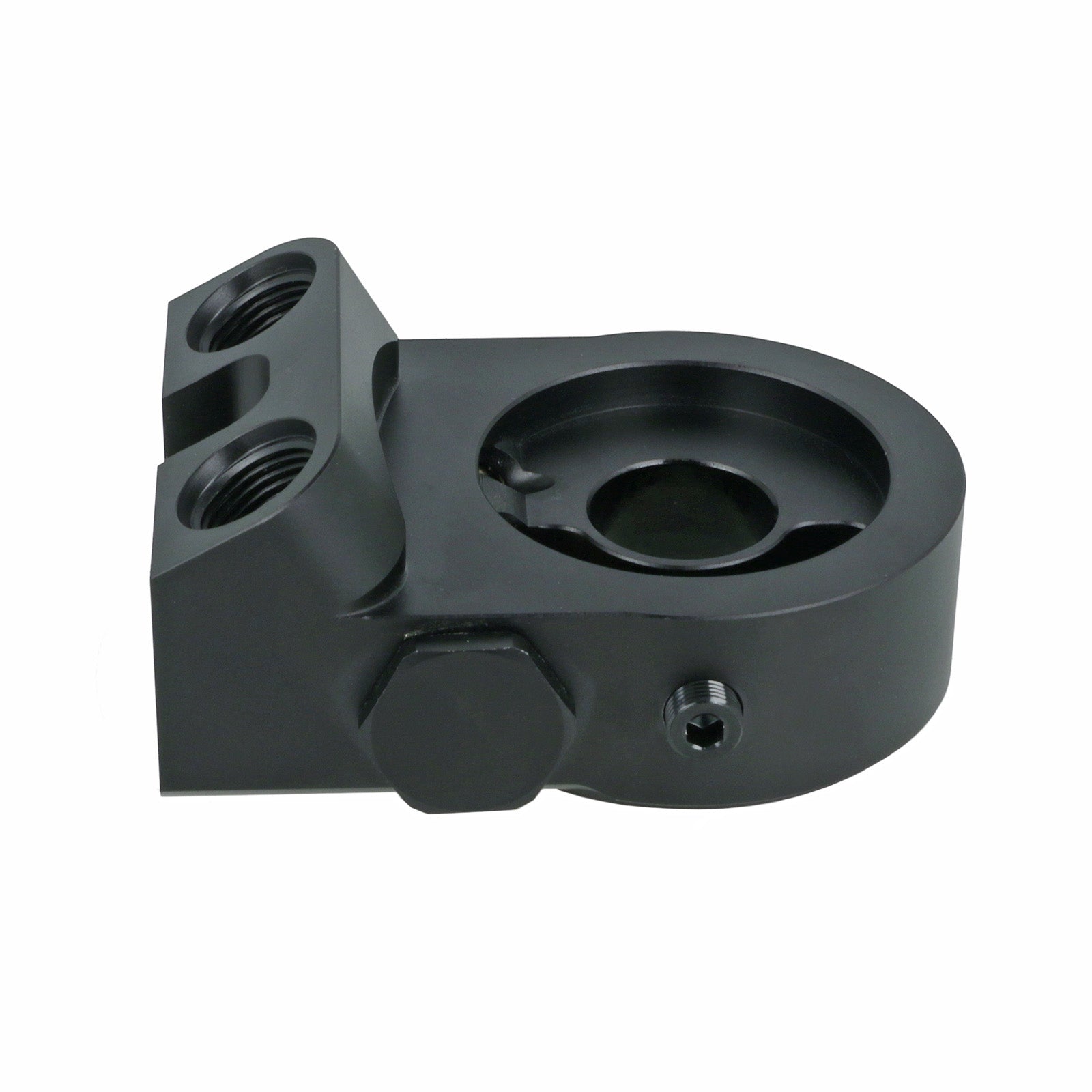 BOOST Products Billet Oil Filter Sandwich Plate Adapter  w/ Thermostat, black anodized (OF-M22-BM)