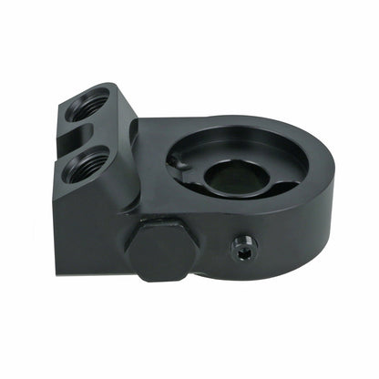 BOOST Products Billet Oil Filter Sandwich Plate Adapter  w/ Thermostat, black anodized (OF-M22-BM)