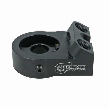 BOOST Products Billet Oil Filter Sandwich Plate Adapter  w/ Thermostat, black anodized (OF-M22-BM)