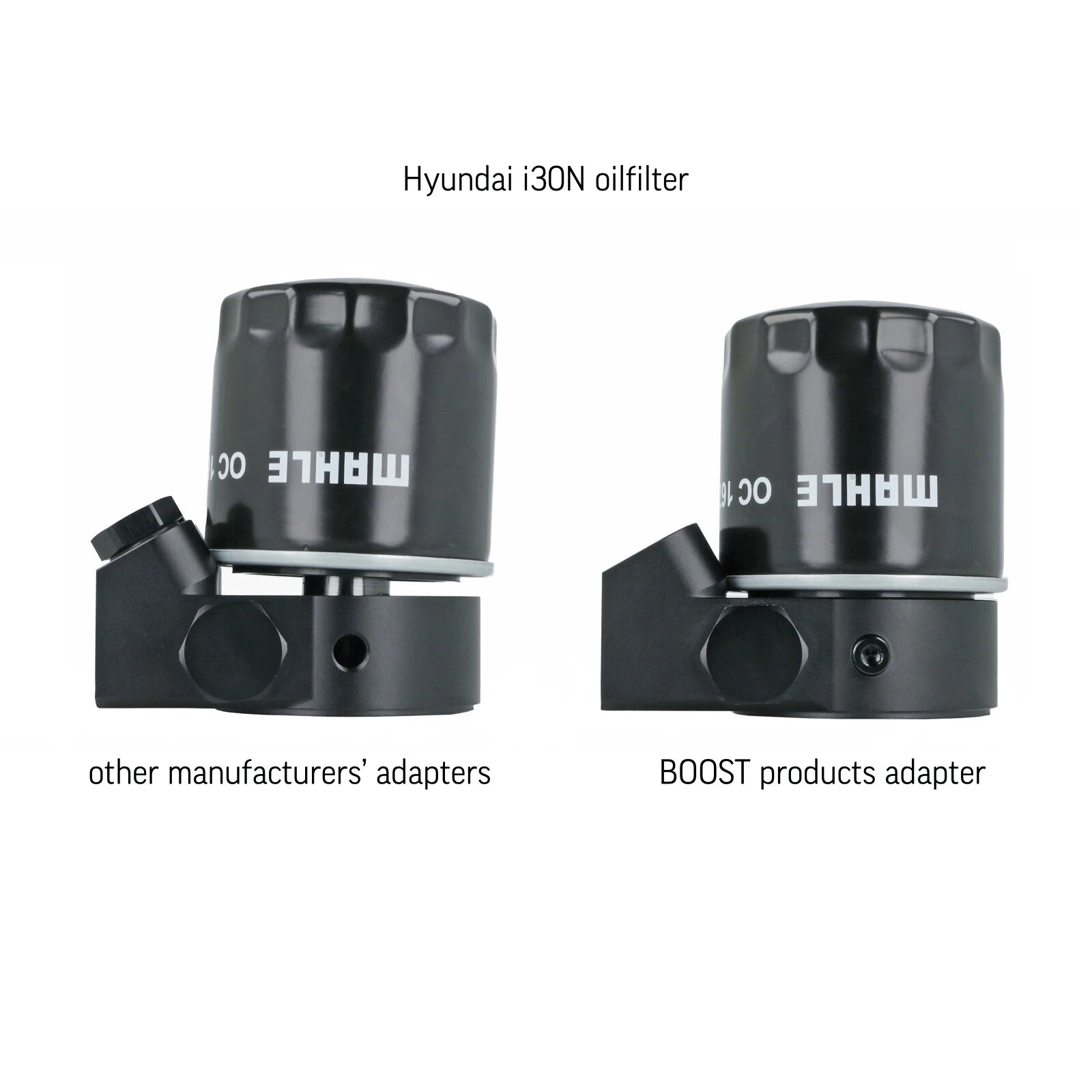BOOST Products Billet Oil Filter Sandwich Plate Adapter  w/ Thermostat, black anodized (OF-M22-BM)