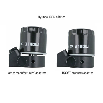 BOOST Products Billet Oil Filter Sandwich Plate Adapter  w/ Thermostat, black anodized (OF-M22-BM)
